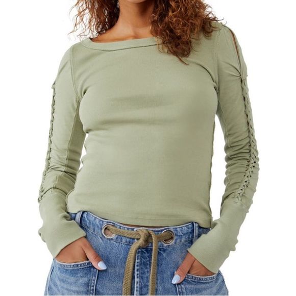 Free People Tops - Free People Ribbed Braided Long Sleeve Tee